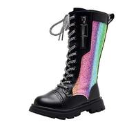 Générique Bottes Filles Mode Talon épais Chaussures Enfant Chaudes Polaire colorées élégantes et Confortables pour Jeunes Fashionistas (Black, 28.5 Little Child)