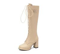 Générique Bottes Gothiques Femme Hautes à Talon 8cm Bottes de Combat Lacées Plateforme Chaussures Cosplay Motard Cuir PU Bout Rond Style Punk Vintage