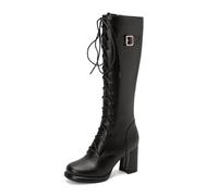Générique Bottes Gothiques Femme Hautes à Talon 8cm Bottes de Combat Lacées Plateforme Chaussures Cosplay Motard Cuir PU Bout Rond Style Punk Vintage