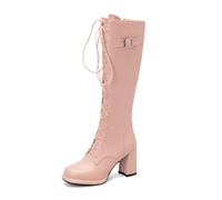 Générique Bottes Gothiques Femme Hautes à Talon 8cm Bottes de Combat Lacées Plateforme Chaussures Cosplay Motard Cuir PU Bout Rond Style Punk Vintage