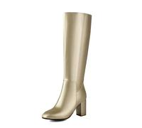 Générique Bottes Haute Femme Cuissardes Elastique Longues Boot de Hiver Chaussures Cuir Talon Bloc Bottes mi-Mollet Bottines à Talons Bloc