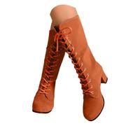 Générique Bottes hautes d'hiver lacets pour femmes, bottes bout rond, hauts épais et tendance Bottines Femmes Grande Taille (Orange, 8)