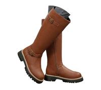 Générique Bottes hautes en cuir pour femmes, bout rond, bride, style décontracté, avec plateforme et fermeture éclair latérale, idéales pour l'extérieur. Compensées Bout Fermé (Khaki, 43)