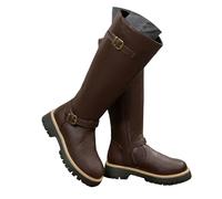 Générique Bottes hautes en cuir pour femmes, bout rond, bride, style décontracté, avec plateforme et fermeture éclair latérale, idéales pour l'extérieur. Compensées Bout Fermé (Brown, 40)