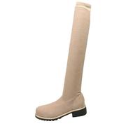 Générique Bottes Hautes Femme à Talon Large et Bout Arrondi pour Une démarche Confortable et Un Style élégant Quotidien avec Design Pratique d'enfilage Facile (Beige, 41)