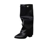 Générique Bottes Hautes Femme Cowboy Sexy Talons Moyen Bout Carré hautes Western décontractées Bottines Motardes Cuir Chaussures A Talon Hautes Femme plateforme épaisse Moto Vintage Chaussures