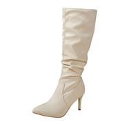 Générique Bottes Hautes Femme en Cuir - Bottes Talon Aiguille Boots Longue ÉLéGant à Bout Pointu Couleur Unie Chaussures Confort Chic Chaude Mode Boucle Sangle DéContractéEs Boots Mi-Mollet