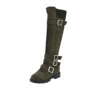 Générique Bottes hautes pour femme en véritable à boucle décorative fermeture à glissière pratique talon épais tendance style rétro élégant longueur genou flatteuse