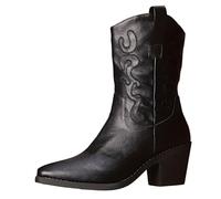 Générique Bottes Mi-Mollet Femme Cuir Cowboy Western Botte Talon Épais Mi-Mollet Confortables Et Légères Brodé Western Tendance Chaussures Rétro Chaude Anti-Dérapant Bottines De Marche D'hiver