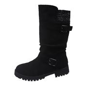 Générique Bottes Mi Mollet Femme Hiver,Bottines Mi-Mollet en Daim ModèLe à Enfiler avec Bride Ajustable pour Un Confort Optimal Et Une Chaleur Hivernale (Black 37)