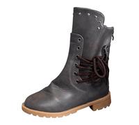 Générique Bottes mi mollet lacets et bas pour femmes, rétro automne et hiver, avec fermeture éclair au dos Bottes Pluie Mollet Large (Grey, 43)