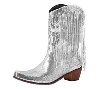 Générique Bottes mi-Mollet pour Femmes à Talons Pointus modèle Nouveau avec décorations de Paillettes et Pompons Chaussures Confortables pour Un Style élégant (Silver, 41)