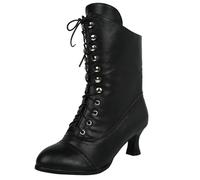 Générique Bottes mi-Mollet Tendance pour Femmes modèle Nouveau à Lacets Conception Confortable avec Bout Rond et Couleur Unie idéales pour Un Style Quotidien élégant (Black, 43)