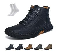 Générique Bottes Olveros, Confortables Bottes en Cuir Faites Main for Hommes, Chaussures randonnée Travail Larges for Hommes, imperméables, Soutien voûte Plantaire, Bout spacieux(Noir,47 EU)