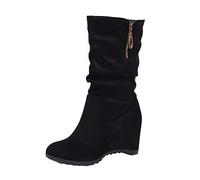 Générique Bottes Plateforme Mi-Mollet pour Femme Bout Rond Bottine en Daim Femme Bottines Fermeture Eclair Botte Hiver Chaud Boot Antidérapante Chaussure Orthopédiques Bottine Slouchy Plissé Botte