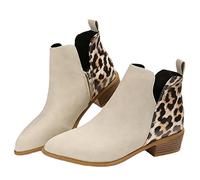 Générique Bottes pour femme basses patchwork Fermeture éclair latérale Femelles Bottillon Souple Imperméables Chaudes Travail Femme Bottes rétro classiques Cowboy Femme Bottine Automne Hiver