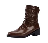 Générique Bottes pour femme basses plates Cuir Verni Femelles Bottillon Souple Imperméables Chaudes loisirs Femme Bottes rétro classiques cuir véritable Cowboy Femme Bottine Automne Hiver