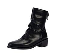 Générique Bottes pour femme basses plates Cuir Verni Femelles Bottillon Souple Imperméables Chaudes loisirs Femme Bottes rétro classiques cuir véritable Cowboy Femme Bottine Automne Hiver