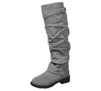 Générique Bottes pour Femme Bottes Equitation Femme Botte Mollet Large Chaussure Hiver Cavalieres Boots Cuir Bottines Pieds Larges Chaussures Plates Fourrées Confortable pour Chaudes Caoutchouc,35
