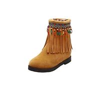 Générique Bottes pour femme Courte Frange daim plates Femelle Bottillons Moderne Casual Elégantes cuir véritable Mode Femme Boots Chaudes Souple rétro Cowboy Imperméables Travail Confortable