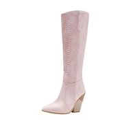 Générique Bottes pour femme Mi-Mollet imprimé Talon moyen Femelle Bottillons Chaudes Imperméables loisirs Femmes Bottes Souple Vintage à talon carré Cowboy Moderne Elégantes Automne Hiver