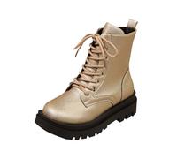 Générique Bottes pour femme Mi-Mollet Talon moyen à Lacets Dame Bottes Vintage cuir véritable loisirs Femme Bottine à talon carré classiques Imperméables