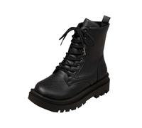 Générique Bottes pour femme Mi-Mollet Talon moyen à Lacets Femelle Bottillons Vintage cuir véritable loisirs Femme Bottine à talon carré classiques Imperméables Bottillons Femme Souple rétro Casual