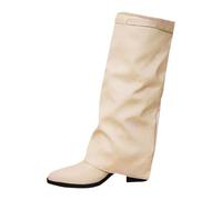 Générique Bottes Pour Femme Mollet Large Cowboy Western Botte Avec Talon Carré Bout Pointu Semi-Haute Style Moto Boots Style Rétro Chaud Anti-Dérapant Bottes De Marche Automne Hiver