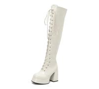 Générique Bottes Rétro Y2K Femme Plateforme Talon Bloc Cuir Verni avec Fermeture Éclair