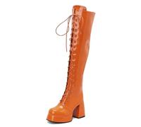 Générique Bottes Rétro Y2K Femme Plateforme Talon Bloc Cuir Verni avec Fermeture Éclair