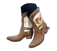 Générique Bottes Vintage en Cuir pour Femme Bottes en Cuir Marron brodées Chaussures décontractées à Tube Haut et Profond Bottes De Cowboy Vintage Marche Chaussures Occidentales Classiques
