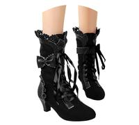 Générique Bottes Vintage en Dentelle pour Femmes, Bottes de mariée, de Mariage, mi Mollet, Fermeture éclair, Costume Moyen (38)