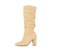 Générique Bottillons Femelles Hautes Genoux Talon moyen pointu daim Bottes Femelles Chaudes Elégantes Moderne Femme Botte Vintage Casual Automne Hiver Bottes pour femme Vintage Souple Travail