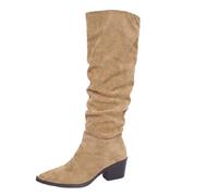 Générique Bottillons Femelles Hautes Genoux Talon moyen pointu daim Bottes Femelles Chaudes Elégantes Moderne Femme Botte Vintage Casual Automne Hiver Bottes pour femme Mode Souple Travail