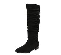 Générique Bottillons Femme Hautes Genoux plates daim Bottes pour femme Chaudes Souple rétro Cowboy Femmes Boot Casual Moderne Tige large Femelles Botte Couleur unie Elégantes Imperméables