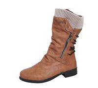 Générique Bottillons Femme Mi-Mollet fermeture éclair plates Femmes Bottes Chaudes Souple cuir véritable Femmes Bottes Confortable Imperméables Moderne Bottines femme Automne Hiver Couleur unie