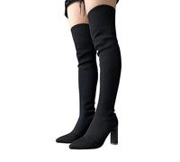 Générique Bottillons Femme stretch Hautes Genoux Hautes À Talons Bottes Femelles Souple Confortable loisirs Automne Hiver Femme Boots Twill Couleur unie Mode Femelles Botte Chaudes pointu