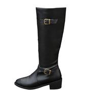 Générique Bottine Cuir Femme Pointu Vintage - Chaussures Décontracté Épaisse Bottes D'Équitation Grande Taille Bottine À Boucles Femme Cuir Souple Fashion Bottes Talon Large
