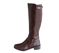 Générique Bottine Femme avec Talon Large Bottes Hautes Cuir Bottes Mollets Fins Vintage Chaussures Femme Santiags Automne Hiver Bottes de Cowboy Femmes Décontractées (Coffee, 37)
