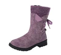 Générique Bottine Femme Botte de Pluie Mi-Mollet avec Fermeture Eclair Hiver Chaussures Femmes Semi-Hautes Chelsea Bottes Confortable Bottes à Lacets avec Talon Large et Doublure Chaude 35-43
