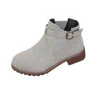 Générique Bottines à Talon Bas pour Femmes 2025 Imperméables Tout-Match Plateforme Longues Cuir Bottes Bout Carré Talons Carré Classiques Boucle de Ceinture Mi-mollet de Motard