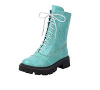 Générique Bottines à Talon Bas pour Femmes Fermeture Tout-Match Plateforme Longues Cuir Bottes Bout Rond Talons Carré Imperméables Mi-mollet de Motard 2025 Automne Hiver