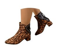 Générique Bottines bout pointu pour femmes, bottines talons épais rétro imprimé léopard pour femmes Bottes Caoutchouc Jardin (Khaki, 38)