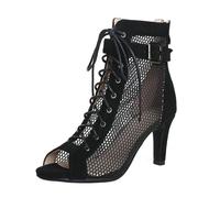 Générique Bottines de Danse Latine à Lacets en Maille Bout Ouvert Chaussures de Danse Femme Heels Chaussures de Danse à Talon