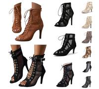 Générique Bottines de Danse Latine à Lacets en Maille pour Femme Peep Toe Chaussures de Danse à Talon Chaussure Danse Latine Femme