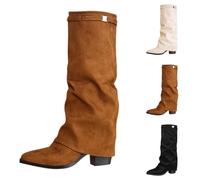 Générique Bottines Élégantes pour Femme Fermeture Éclair en Daim Pointues Bottines Mi-Hautes Cuir Et Fourrées Confortable Boots Large Cavalieres Chaussures Bottine Femme (#Brown, 39)