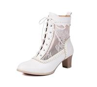 Générique Bottines en Dentelle Confortables à Bout Rond pour Femmes,Bottines de Mariage,de mariée,à Talon Chaton,pour Robe de soirée,Bottes à Lacets rétro à Talon Bas，35-43