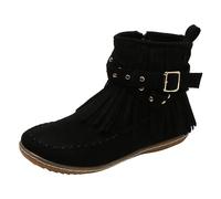 Générique Bottines Femme à Franges Unies Décontractées Confortables Plates Mi-Cylindre Tête Ronde Grandes Occidentales (Black, 41)