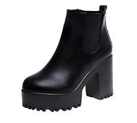 Générique Bottines Femme à Talon Bloc, Bottines Chelsea Bout Rond Talons Hauts Bottes Courtes A Enfiler avec Plateforme, Taille 37-40