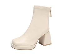 Générique Bottines Femme à Talon Large en Cuir Véritable pour une Élégance Confortable et une Tenue Assurée en Toute Saison (Beige, 38)